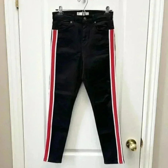 Topshop Skinny Jeans Jamie High Rise Ankle Crop Moto Side Stripe Black Size 26 - Picture 4 of 16